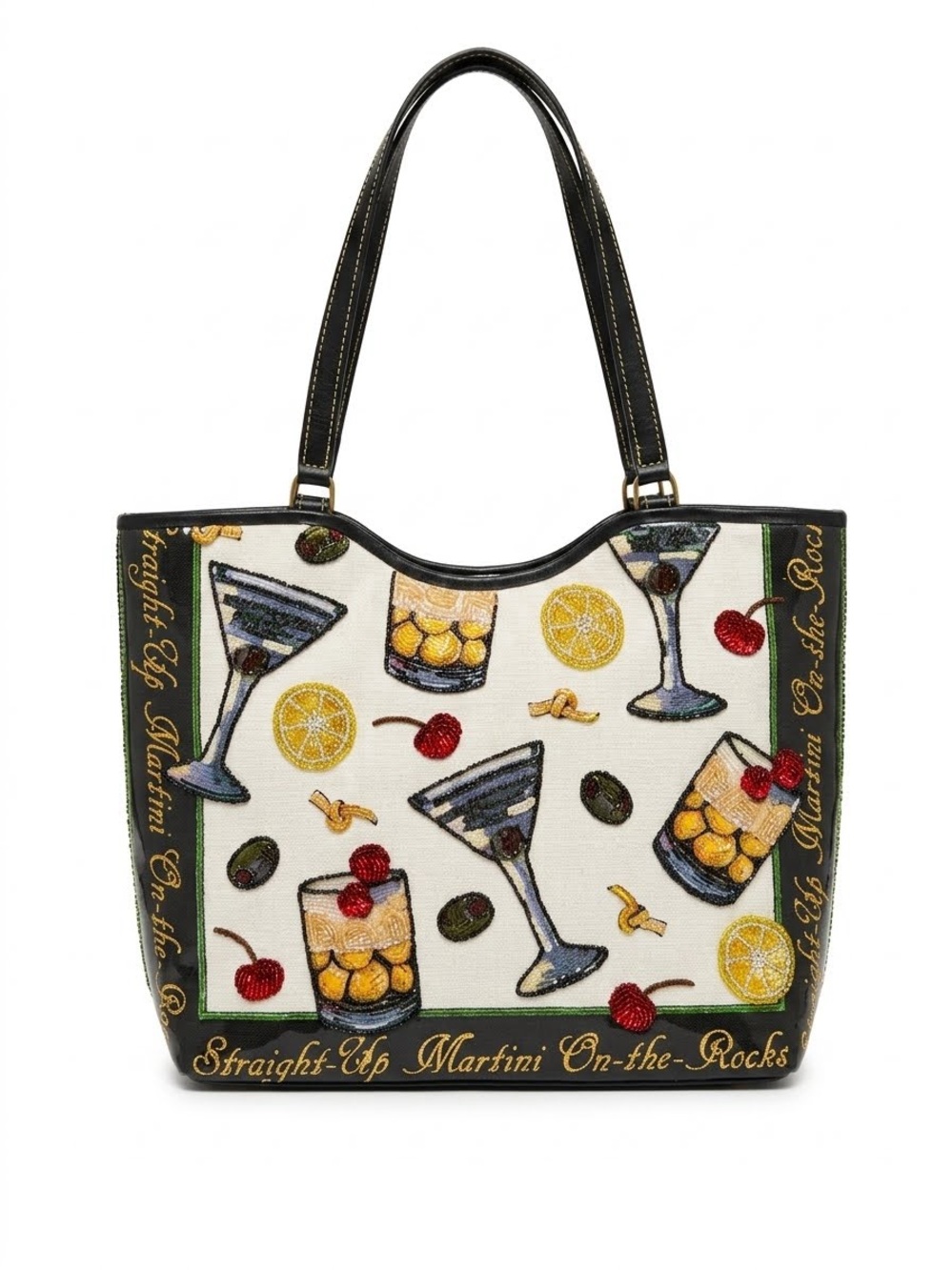 Vtg Isabella Fiore Y2K Martini Beaded Tote Bag Vinyl